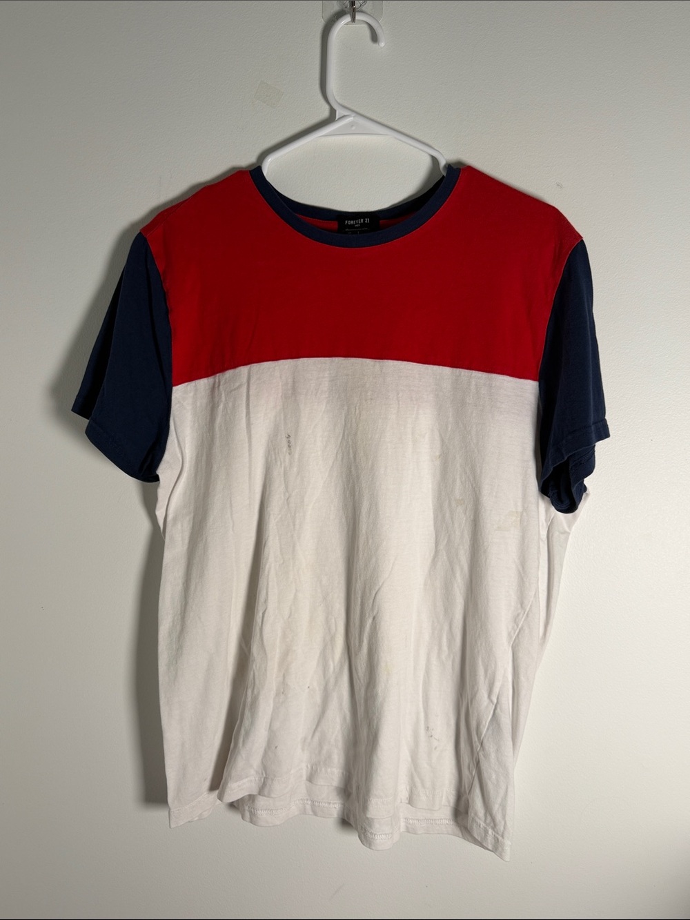 Forever 21  mens red blue color block crew neck short sleeve t-shirt